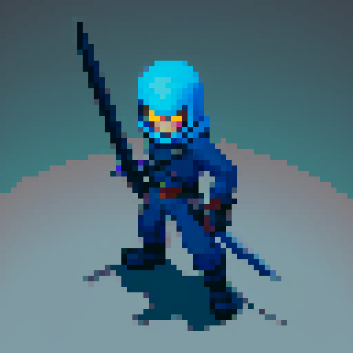 Game character rogue-like game with top view, regular guy with weapon and hand pet, cyberpunk, gray background, 16-bit, controls time, attack animation, attacks, attacking with a sword