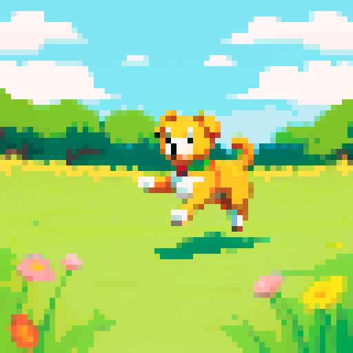happy dog running on a grass, summer sky, full body