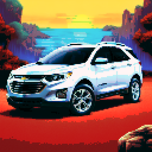 Photorealistic, centered Chevrolet Equinox in a three quarter view, right wheel in front, clean background, pixel art style with sRGB colors
