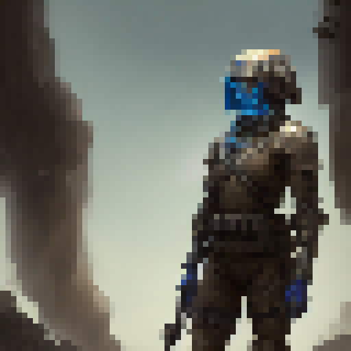Soldier in armor, isometric, blue. 