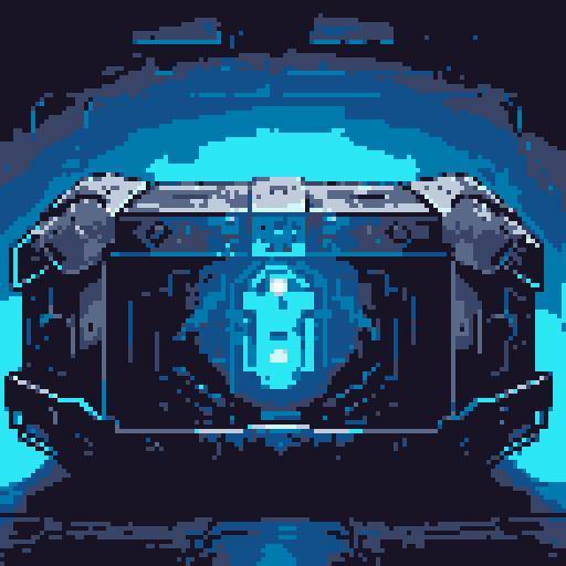 mystery box, stone, metall, shiny, pixel art, sRGB, vibrant colors, glowing lights, intricate patterns
