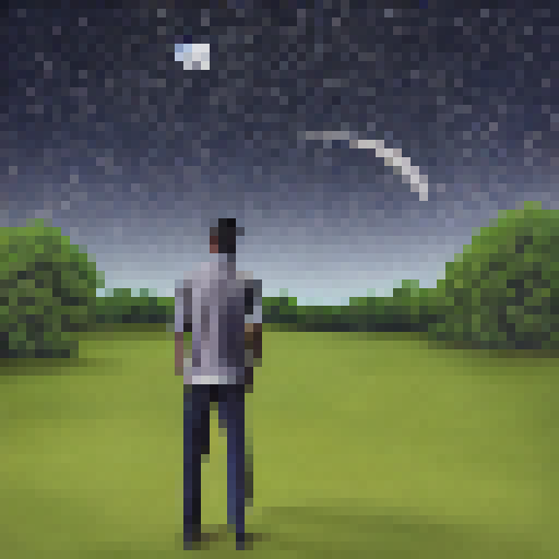 man on a barango looking at the moon with stars