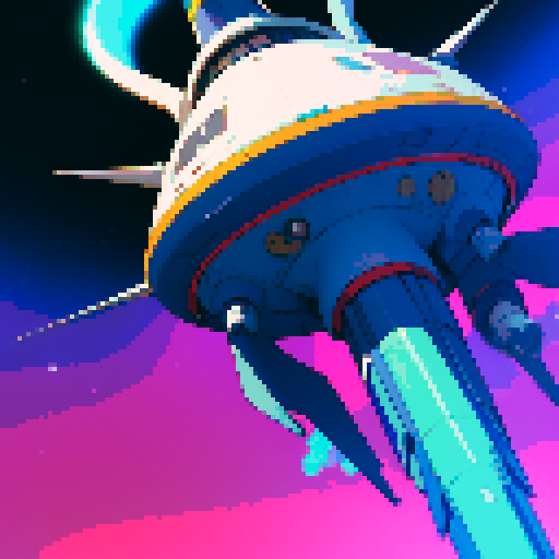 futuristic space shuttle, vibrant colors, retro-futuristic pixel art, jrpg