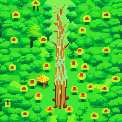 pine forest, pixel art, sRGB