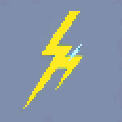 lightning bolt, pixel art, vibrant yellow and blue, thumder, sparks, clean and simple design, visually appealing, conveying power and electricity, easily recognizable icon, minimalistic style