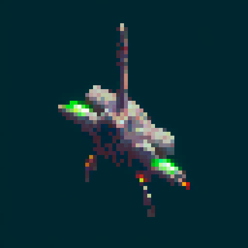 a transparent pure 2d sprite for a space game. It needs to look like the top view of a simple spaceship all by itself with the background transparent ,style of the 80s. The spaceship should not have any shadows.