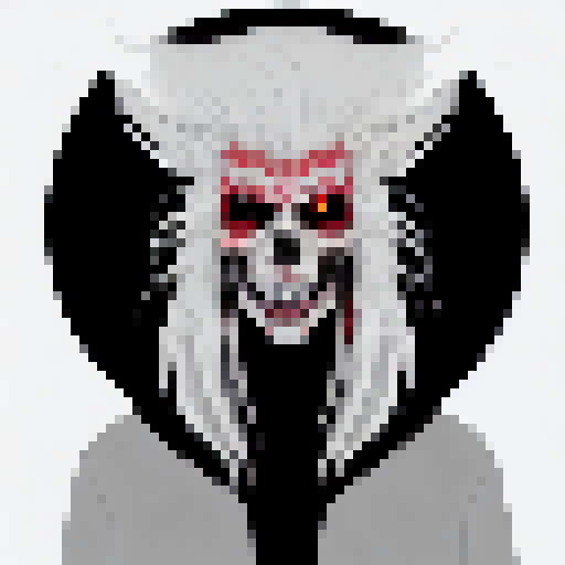 clear, full face, white hair, evil grin, bloody scratch, man