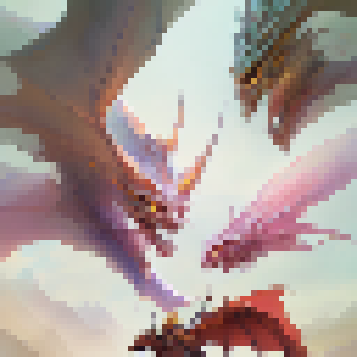 Fiery dragon, gleaming gems, and gold, valiant knight, enchanted misty forest, epic sword fight, fantasy RPG.