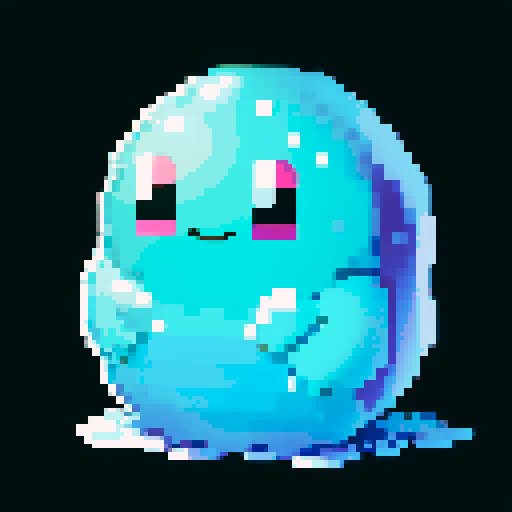 A larger, dazzling slime with a body made of semi-transparent, glittering gemstones. It has bright, sparkling eyes and a joyful smile, with light reflecting off its facets. No background.
