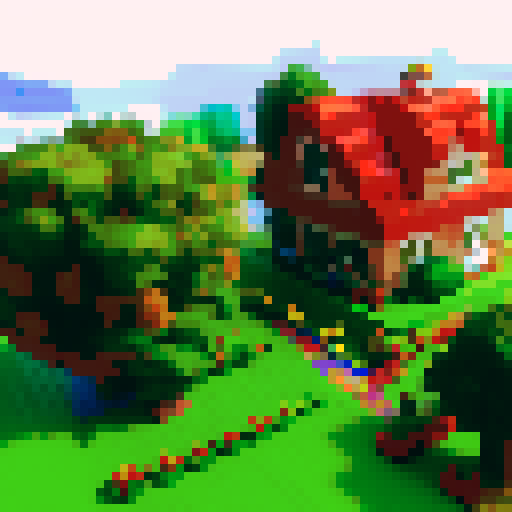 Create a vibrant, pixelated map of a farm-to-table kitchen for the first level of Dr. Ketchup's video game, featuring a lively garden full of fresh vegetables and a bustling kitchen area equipped with classic cooking tools, all rendered in a colorful and stylized pixel art style. Create a pixel art map for the first level of the Dr. Ketchup video game. This level will be the introduction to the world of Dr. Ketchup, setting the tone for the rest of the game. The map should be a stylized version 