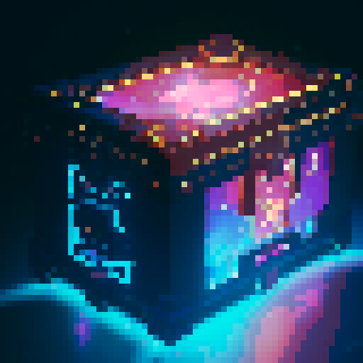 lootbox, outerspace, the heavens, sei network symbol, pixel art, sRGB, glowing celestial treasure chest
