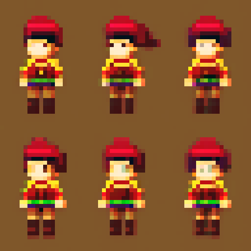 overhead view movment sprite sheet for a ranger in a rpg game 