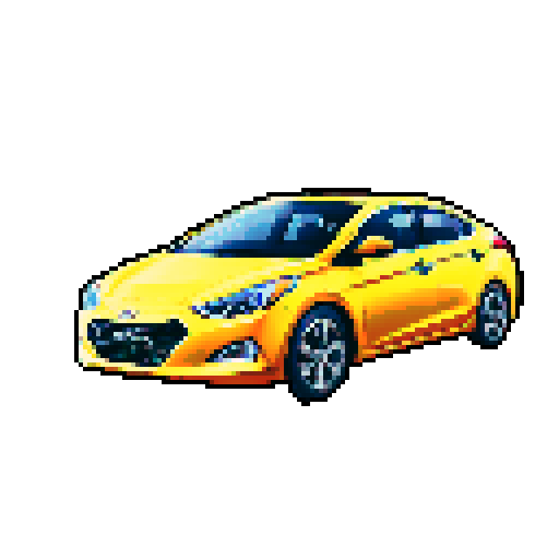 Photorealistic, centered Hyundai Solaris in a three quarter view, right wheel in front, clean background, pixel art style with sRGB colors