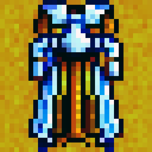 holy priest vestments, blue and white colors, crosses on armor