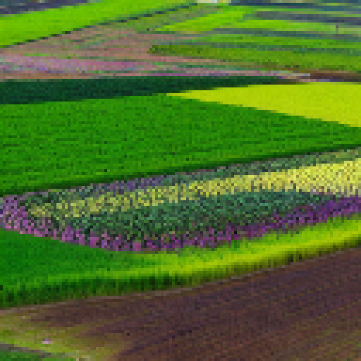 a colorful farm with variety of crops