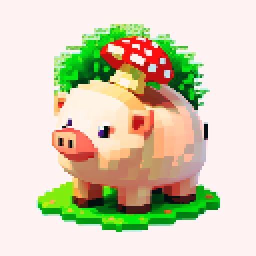 antropomorphic smiling hog with mushroom on back