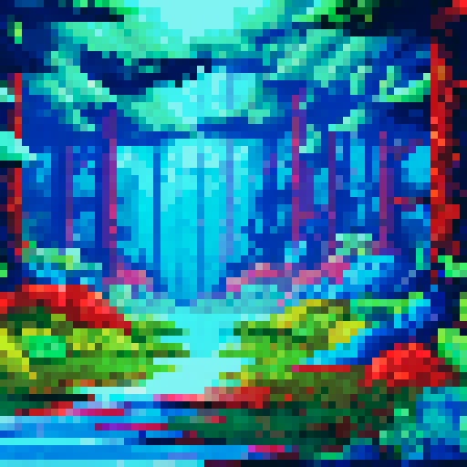 Adventure through a misty, enchanted forest with vibrant foliage and a glowing sword slicing through the air, leaving a trail of sparkling dust in its wake