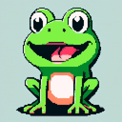 pixel art, sRGB, vibrant green frog, wide open mouth, animated speech bubbles, croaking loudly, expressive eyes, 