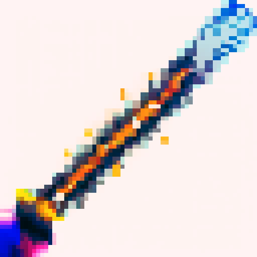 Magical wand, sparkling with vibrant colors, pixelated in mesmerizing pixel art