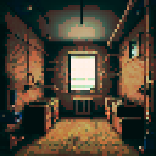 year 1937 coal room, interior, red rusty heat machine, pipes and pieces on opened blue closets,  small electric lamp ceiling, moody, vga graphics, 256 color palette, graphical adventure videogame, pixel-art