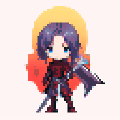 pixel art of anime character, knight with sword