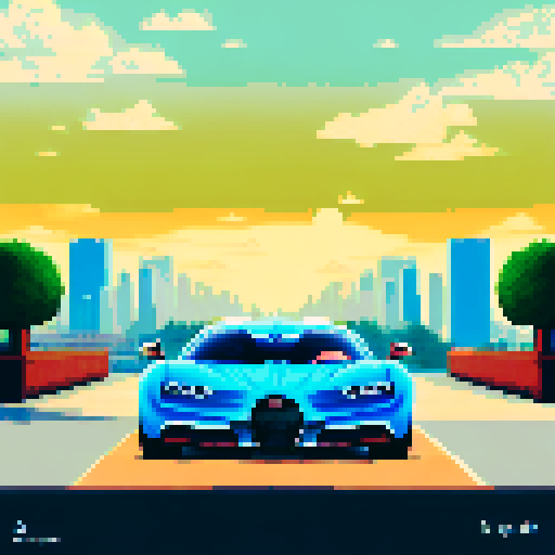 Photorealistic, centered Bugatti Chiron in a three quarter view, right wheel in front, clean background, pixel art style with sRGB colors
