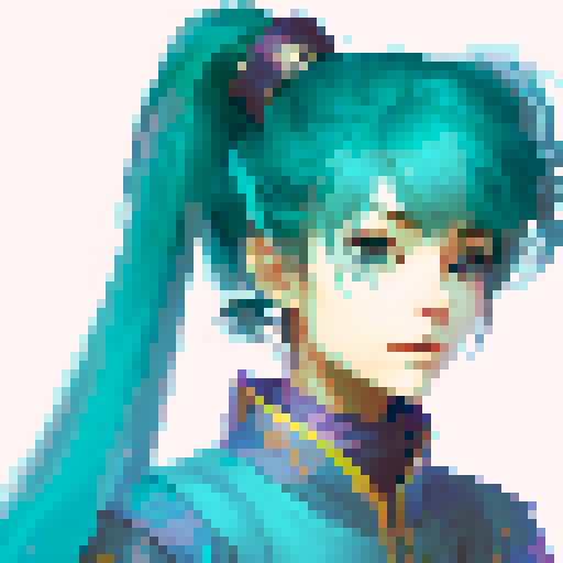 Stoic female swordswoman from japan. White hair. Ponytail. Blue eyes. Light blue kimono. Fantasy RPG setting. Portrait.