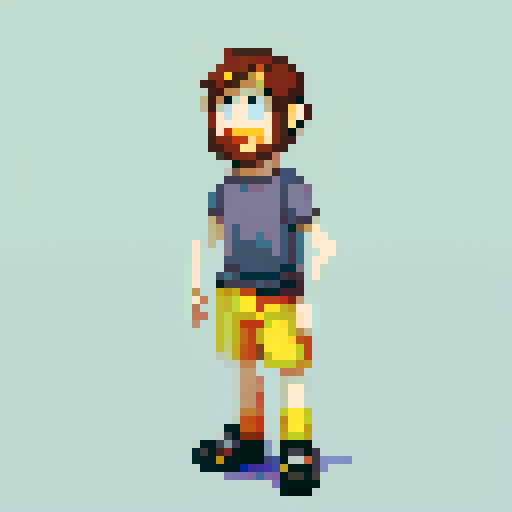 asmongold, walking with legs spread, facing right, in pixel art style 