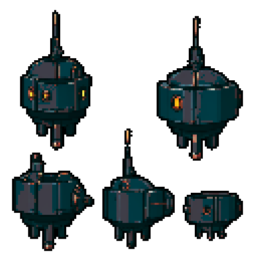 I want a copper structure reminiscent of the gun on top of a turret, seen from a head on two dimensional perspective. The design should be relatively simple. I also want this object usable as an asset in a videogame, meaning only one object per image, outlined with a strong black stroke, on a solid-color background.