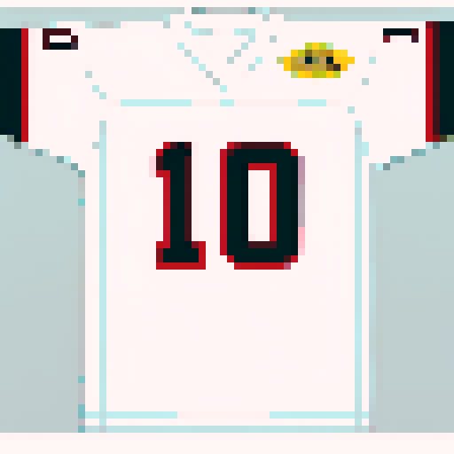 an american football jersey top, home team, white, with player number on the front, laid out flat