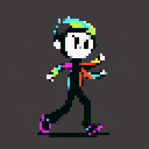 Stick figure dancing with joy, vibrant colors, exaggerated movements, no background