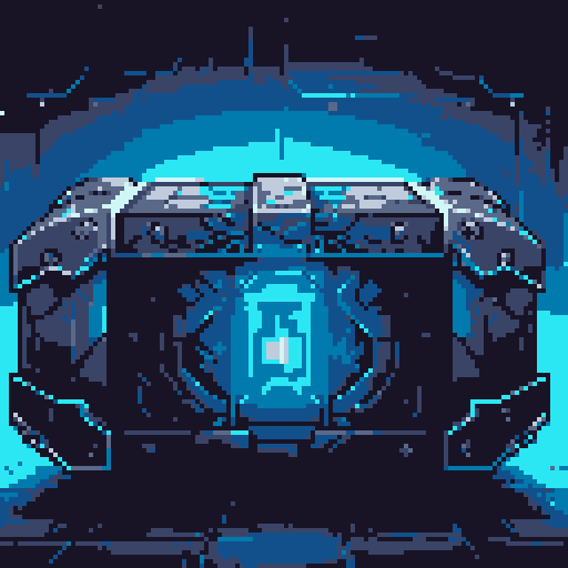 mystery box, stone, metall, shiny, pixel art, sRGB, vibrant colors, glowing lights, intricate patterns
