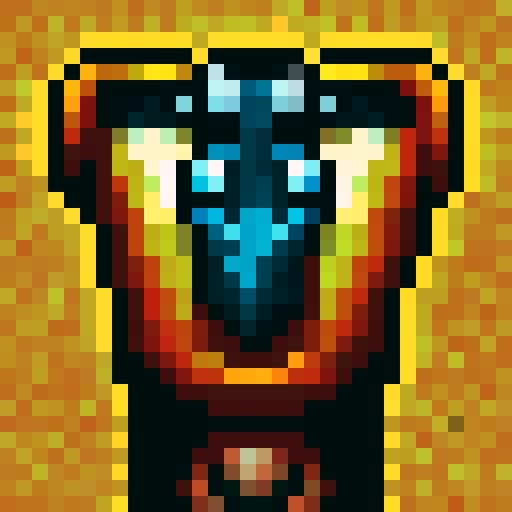 pixel art close up portrait, llama, black bowler hat, red metallic background, game icon, 32x32 skill art