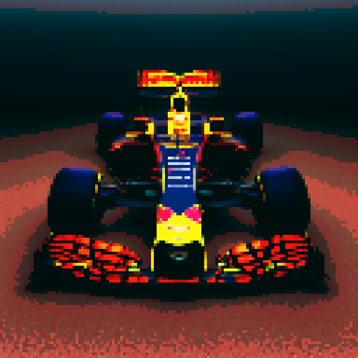 Red bull formula 1 car on race track, full car in view, 512x512 resolution, close up