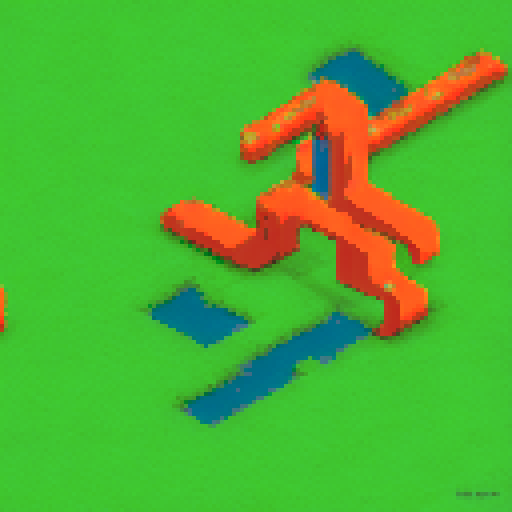 Tecmo Bowl Football Field, orange and light blue colors, green grass, pixel art, sRGB, background, landscape