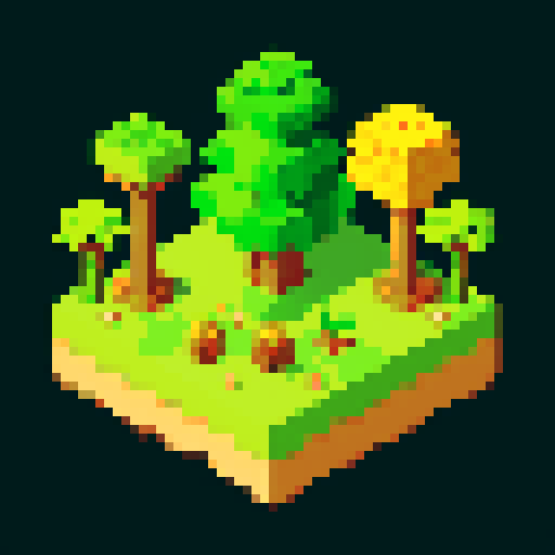 Isometric view, giant pineapple/tree hybrid, halfway in ground, no shadows, limited to 6 colors, pixel art, sRGB