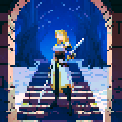 blonde swordswoman, fantasy RPG, dystopian, forest