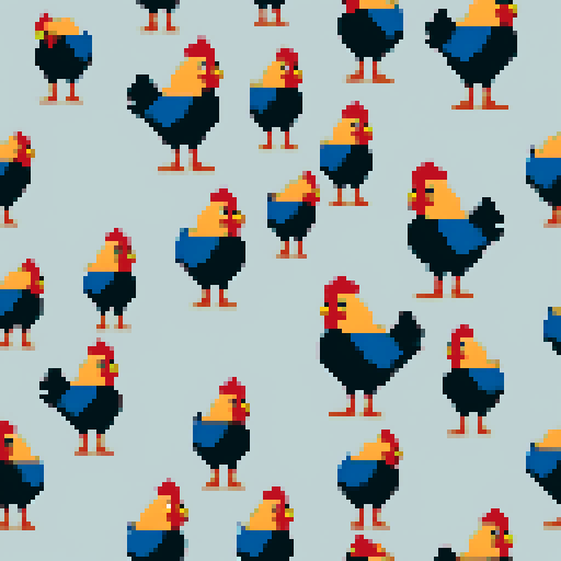 several different chicken sprites. flat vector modern cross stitch style