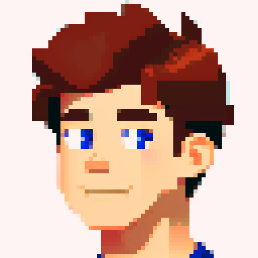 portrait, sprite art, young man, worker, buff, narrow eyes, himbo, dumb