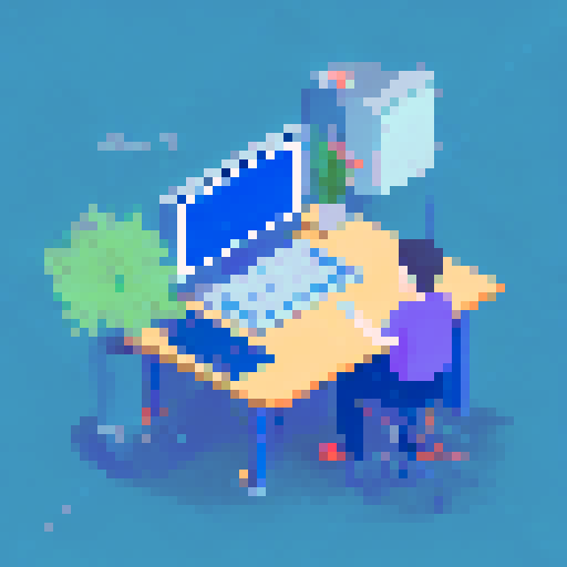 Create a person on a computer desk working.