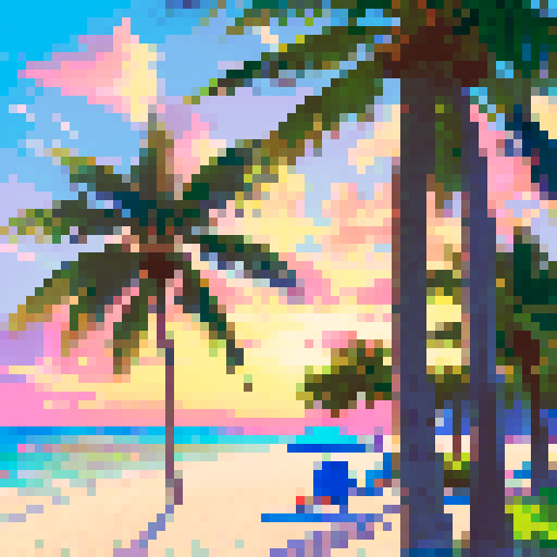 Beach with palm trees, gulf coast beach.