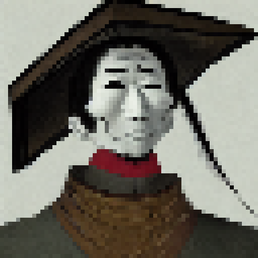 Samurai with a sword fighting while face is covered by a hat
