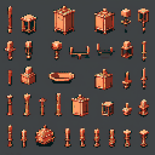 I want a wide copper mounting for some object. It should have a large flat space on top to connect something. I want this object usable an asset in a videogame, meaning only one object per image, outlined with a strong black stroke, on a solid-color background.