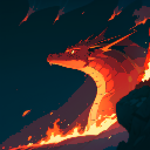 Dragon breathing fire, fire breath, flames, fire