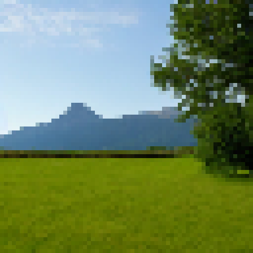 green field with mountain in the background.
