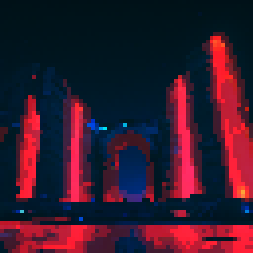 Futuristic colosseum, towering skyscrapers, neon lights, vibrant colors, people wearing futuristic outfits, pixel art