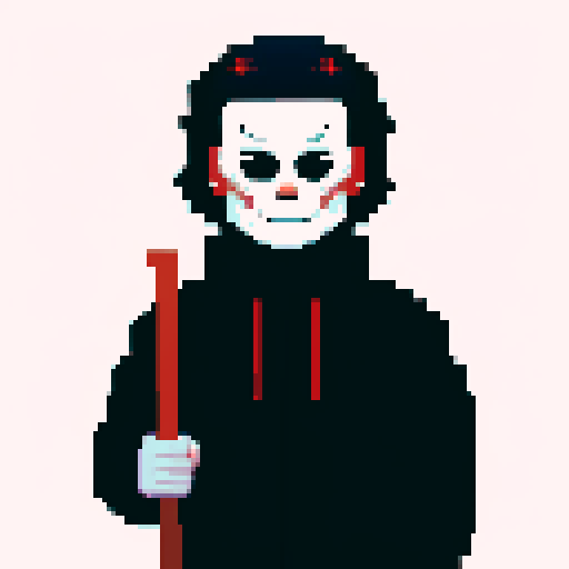 Michael Myers, iconic slasher, hauntingly depicted in pixel art with vibrant sRGB colors