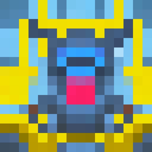 Ethereal Lucario, shimmering and translucent, gazes directly into the viewer's eyes in a 16x16 pixel art close up, her piercing blue aura contrasting with her white fur and red eyes, evocative of a classic game icon.