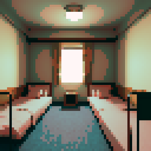 A dormitory room full of beds, in an unappealing underground emergency bunker.