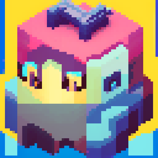 Ps1-style face with chunky pixels, vibrant and retro colors, simplified shapes, charmingly crude details, dithering, abstracted facial features, textured blocks, and a classic video game aesthetic in pixel art